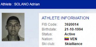 Esquiador venezolano Adrian Solano