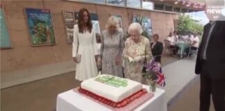 Isabel II cortó una gran tarta con una espada