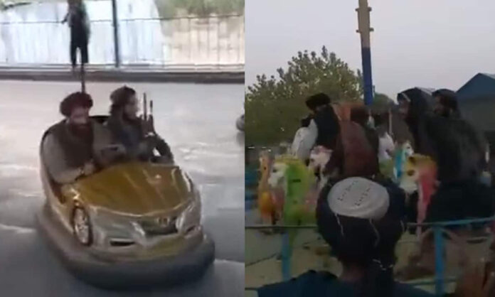 Talibanes se divierten en carritos chocones