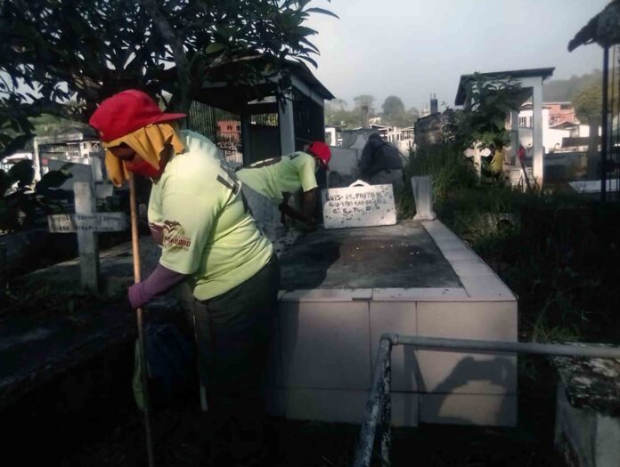 trabajos de limpieza en Cementerio Municipal de Miranda