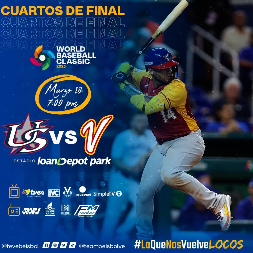 Este sábado Venezuela-Estados Unidos disputarán cuartos de final en el Clásico Mundial de Béisbol