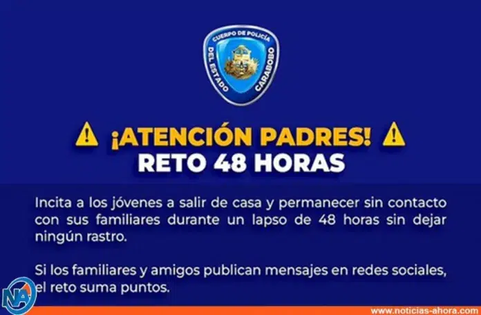 Policía de Carabobo alerta sobre peligroso “Reto 48 horas”