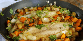 Filete de pescado y verduras