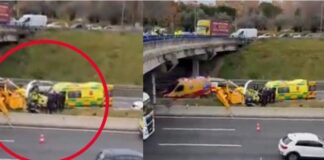 Helicóptero se estrelló en plena autopista en Madrid