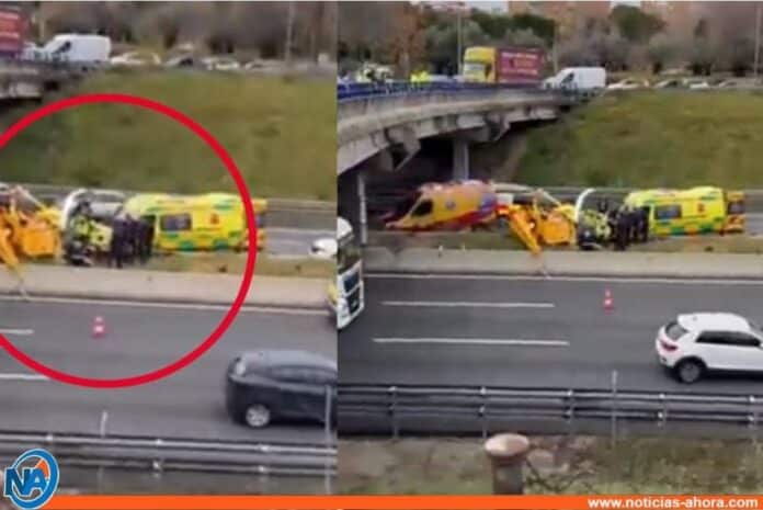 Helicóptero se estrelló en plena autopista en Madrid