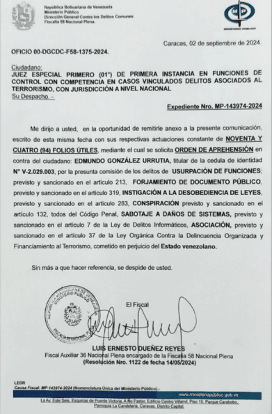 orden de aprehensión contra Edmundo González