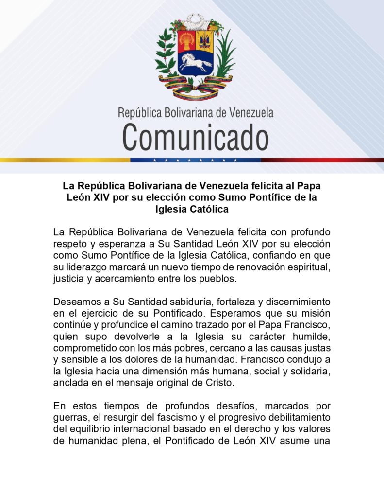 Venezuela celebra elección del Papa León XIV.0
