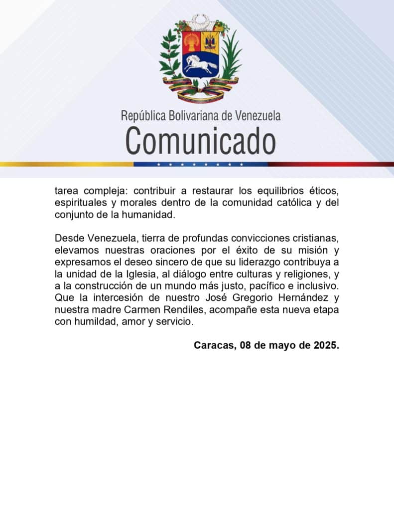 Venezuela celebra elección del Papa León XIV.1