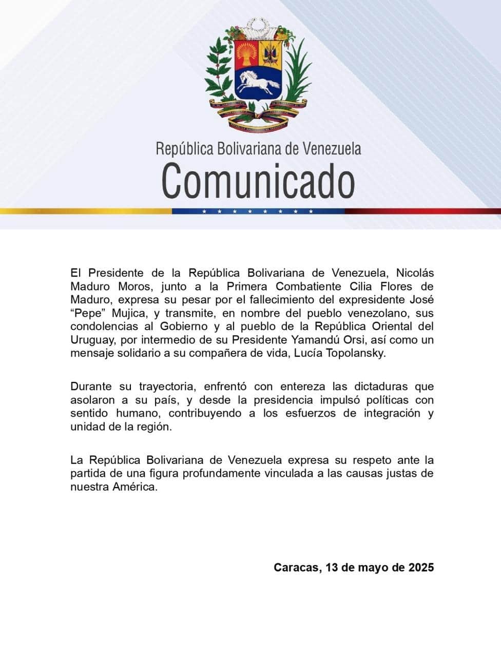 Venezuela lamenta fallecimiento Pepe Mujica.1