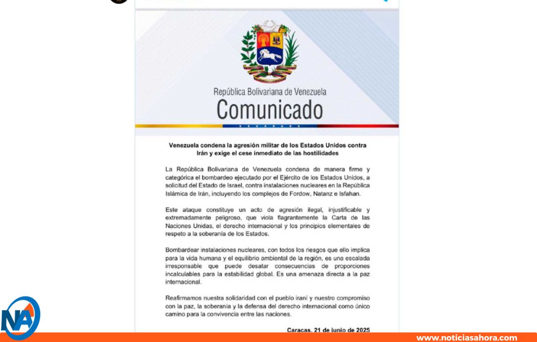 Venezuela rechaza ataque de EE. UU. a Irán