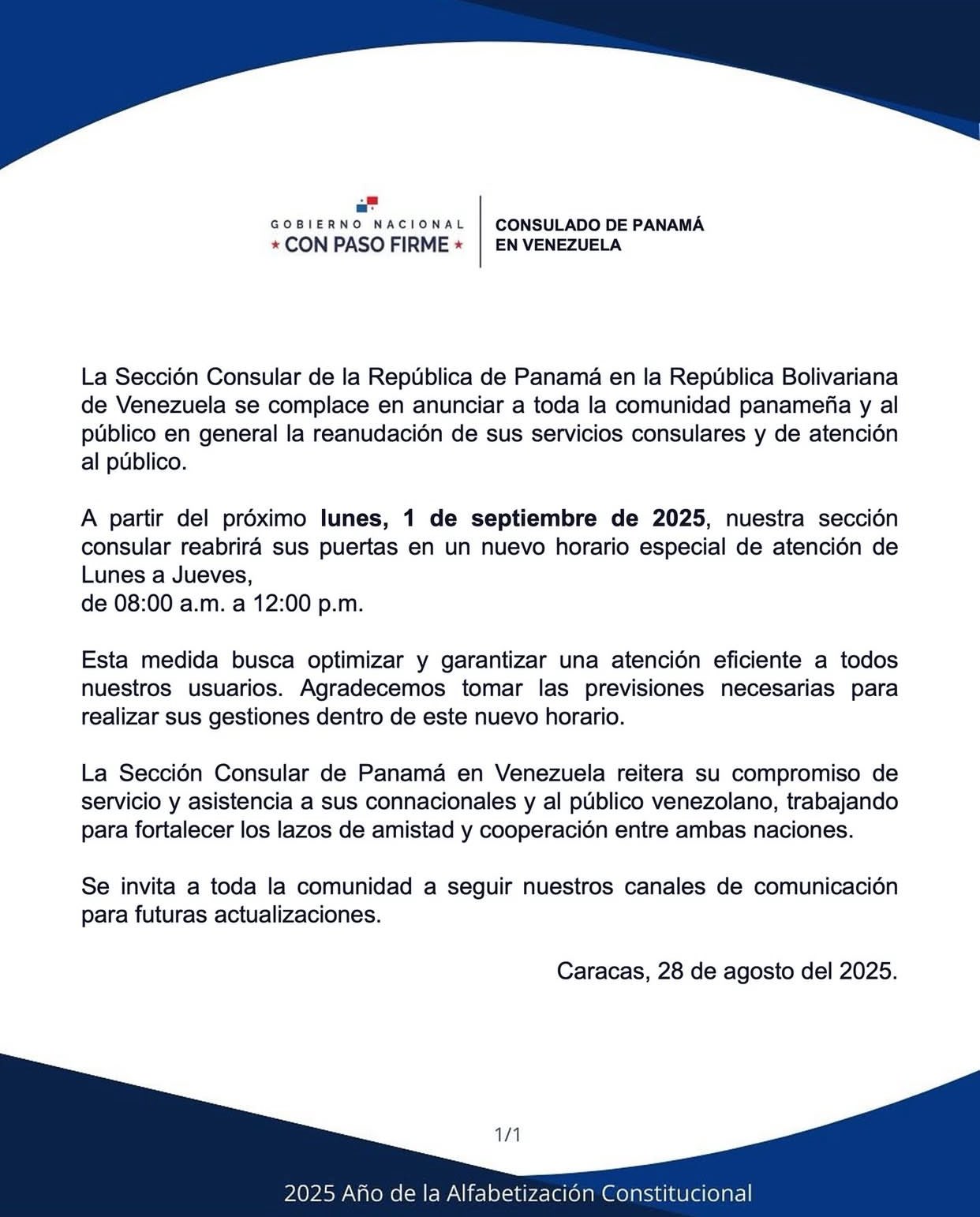 Panamá reabre consular en Venezuela.0