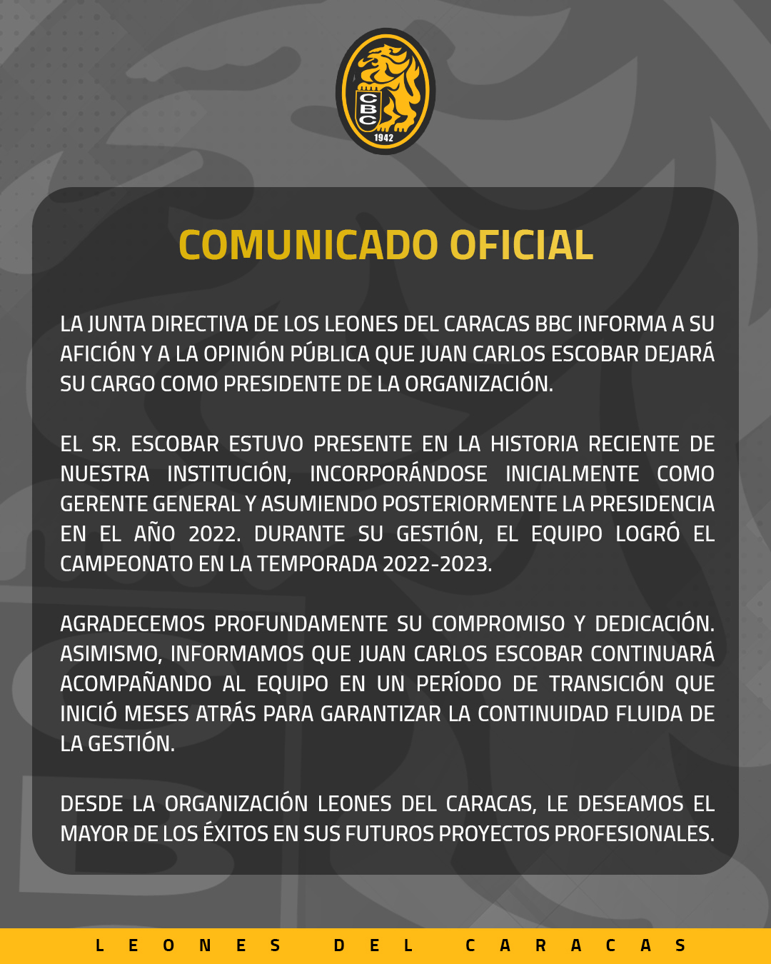 Juan Carlos Escobar no sigue de Leones del Caracas.0