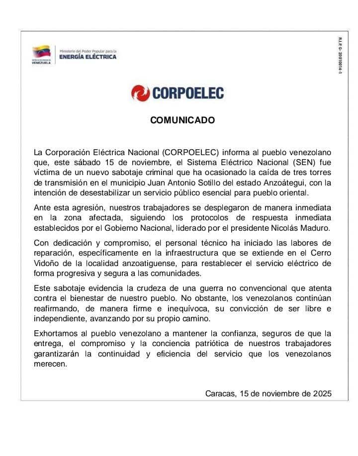 Corpoelec denuncia nuevo sabotaje Eléctrico Nacional-1-1