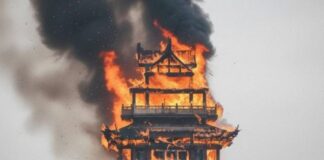 Incendio destruye el Pabellón Wenchang en China