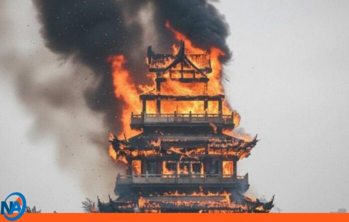 Incendio destruye el Pabellón Wenchang en China