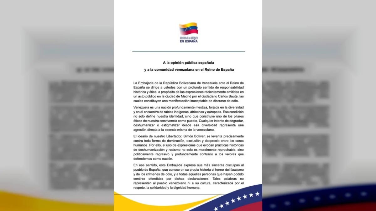 Embajada de Venezuela en España rechaza discurso de odio