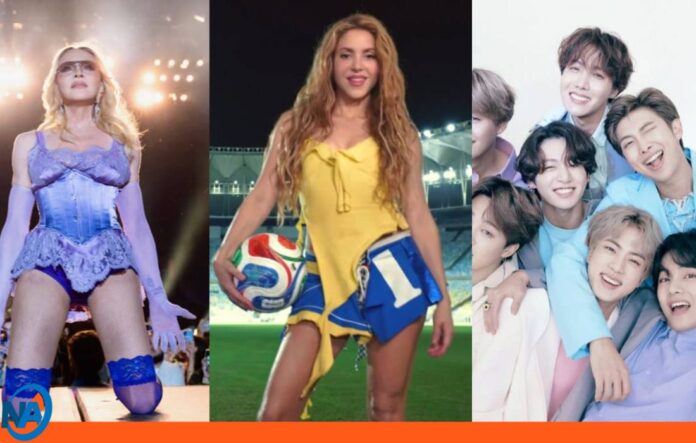 Shakira Madonna y BTS en el Mundial