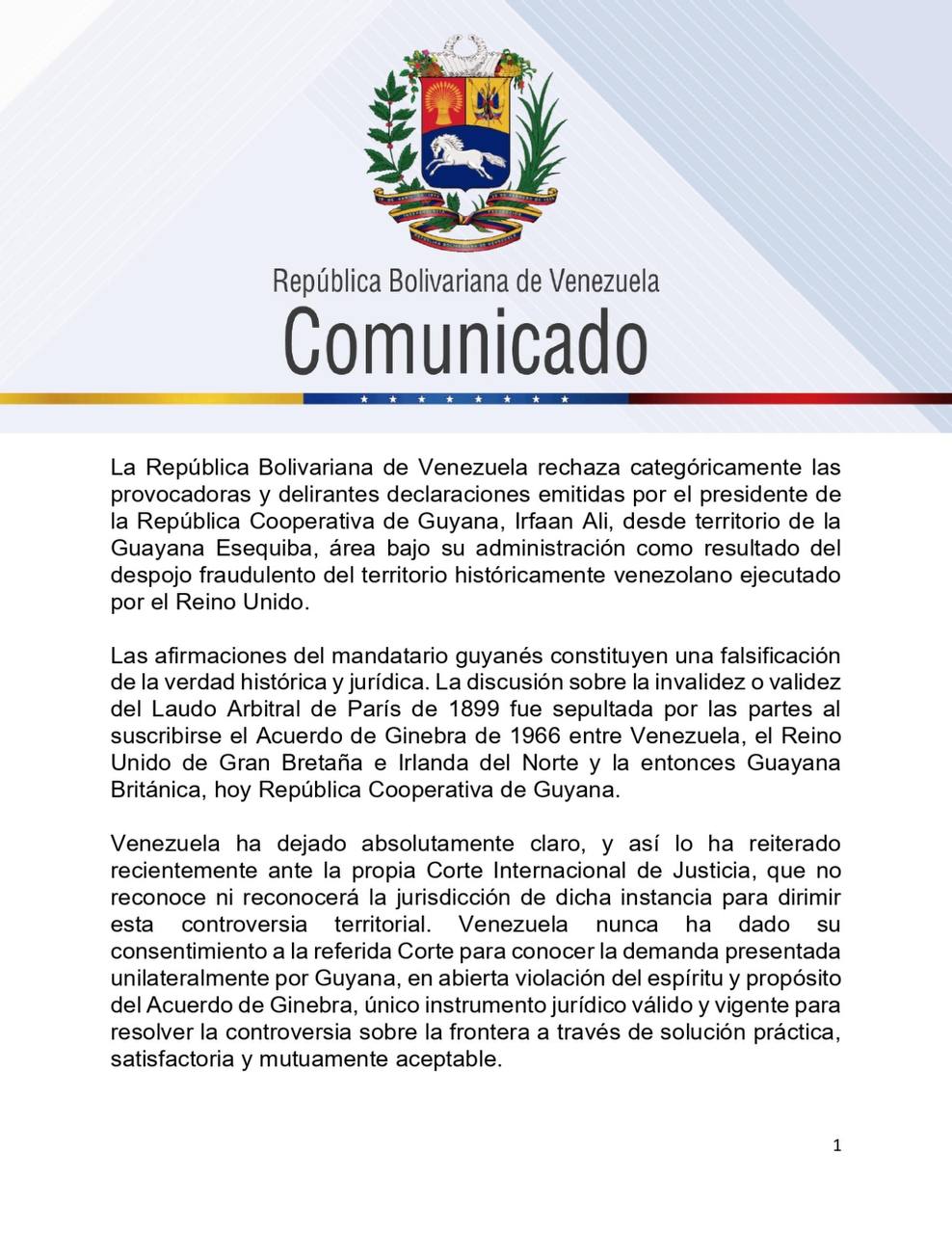 Venezuela declaraciones Irfaan Ali