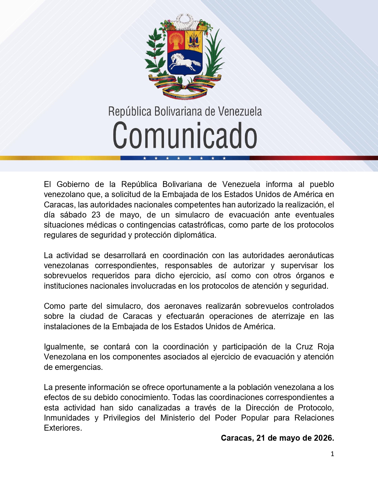Venezuela simulacro embaja Estados Unidos
