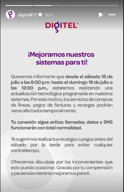 Digitel suspenderá temporalmente 1-1